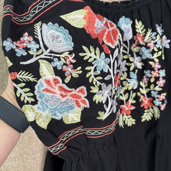 Free People Boho Embroidered Dress Women's Small Black Floral Mini Festival - Picture 4 of 10
